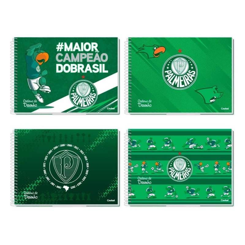 CADERNO CARTOGRAFIA CAPA DURA 80 FOLHAS PALMEIRAS CREDEAL - REF. 286357 - PACOTE COM 5 UNIDADES