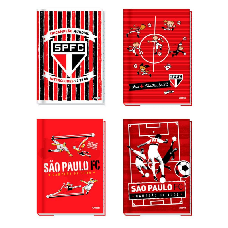 CADERNO BROCHURAO CAPA DURA 80 FOLHAS SPFC CREDEAL - REF. 286364 - PACOTE COM 5 UNIDADES