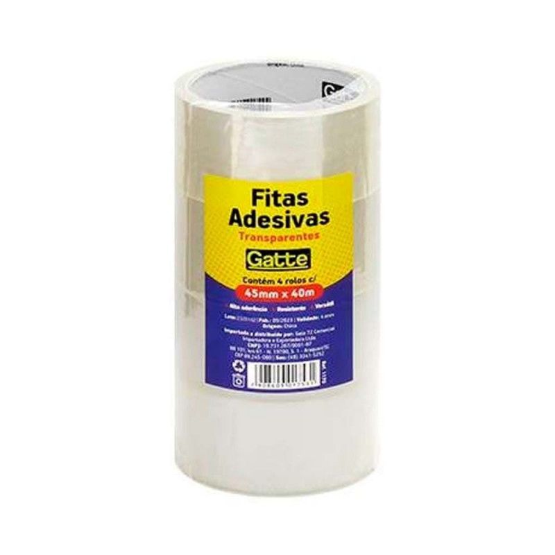 FITA EMPACOTAMENTO 45MMX40M TRANSPARENTE GATTE - REF. 1170 - PACOTE COM 4 UNIDADES