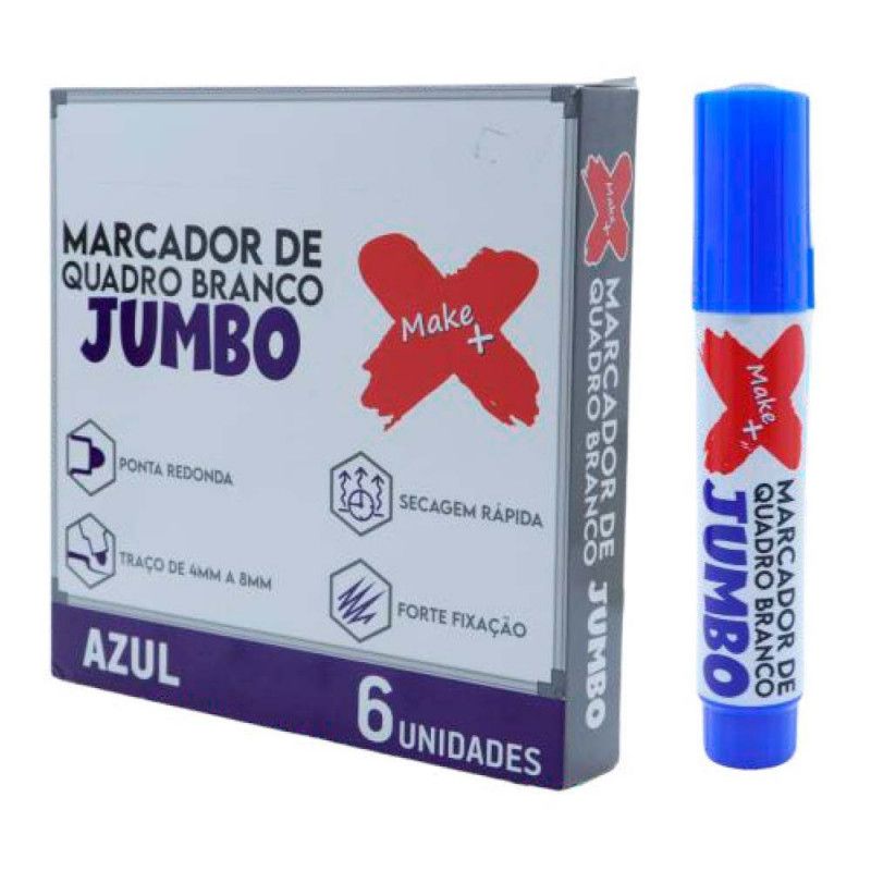 PINCEL QUADRO BRANCO JUMBO AZUL MAKE+ - REF. 13764 - CAIXA COM 6 UNIDADES