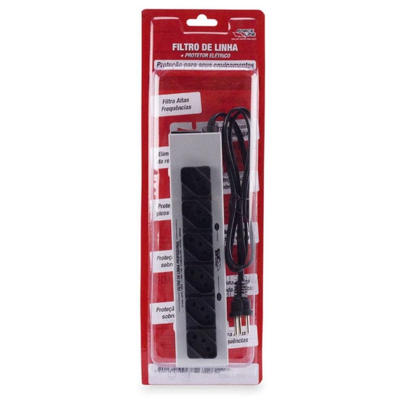 FILTRO DE LINHA 6 TOMADAS 1,2 METROS METAL BIVOLT FORCE LINE - REF. 562 - 1 UNIDADE
