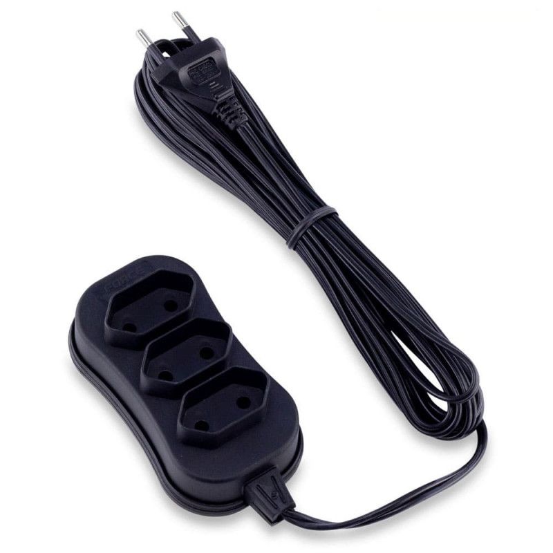 EXTENSAO 3 TOMADAS 5 METROS BIPOLAR PRETO FORCE LINE - REF. 4944 - 1 UNIDADE