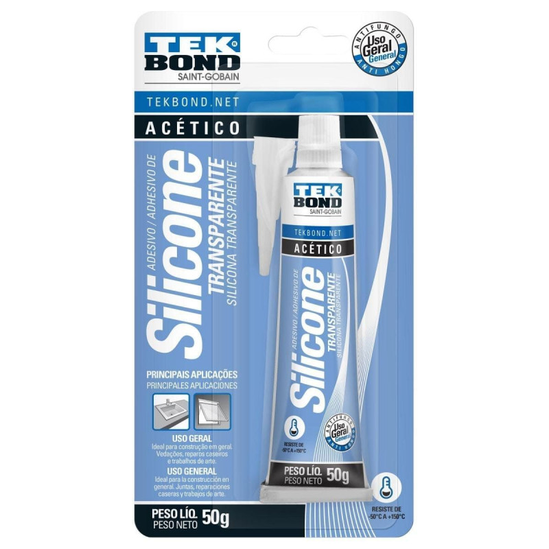 ADESIVO SILICONE ACETICO TRANSPARENTE 50G TEKBOND - REF. 69957321895 - 1 UNIDADE