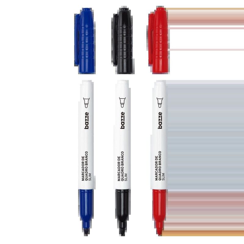 PINCEL QUADRO BRANCO SLIM AZUL/VERMELHO/PRETO COM 3 BAZZE - REF. 901798 - 1 UNIDADE