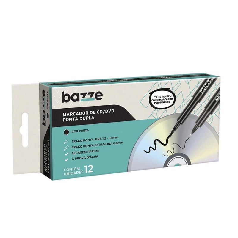 PINCEL PERMANENTE CD DVD 0.6/1.4 PRETO BAZZE - REF. 900210 - CAIXA COM 12 UNIDADES