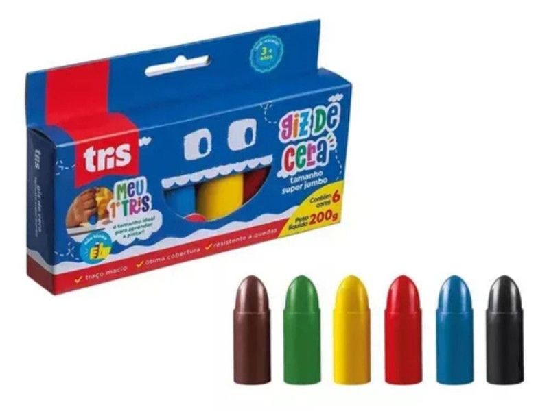 GIZ CERA 6 CORES SUPER JUMBO TRIS - REF. 902535 - CAIXA COM 6 UNIDADES