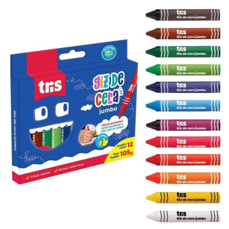 GIZ CERA 12 CORES JUMBO TRIANGULAR TRIS - REF. 684338 - CAIXA COM 12 UNIDADES