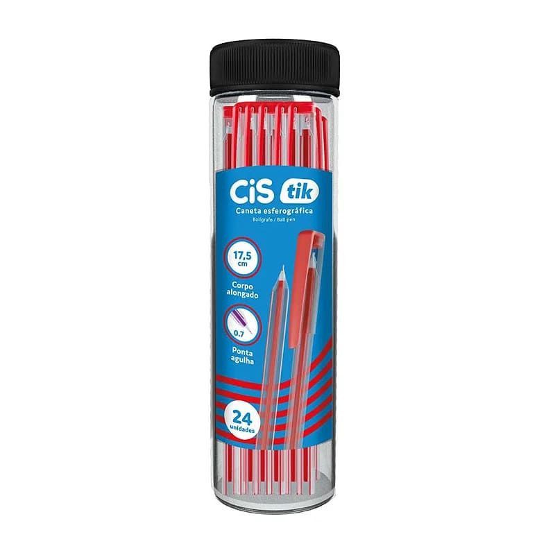 CANETA ESFEROGRAFICA 0.7 TIK VERMELHA CIS - REF. 5.7720 - PACOTE COM 24 UNIDADES