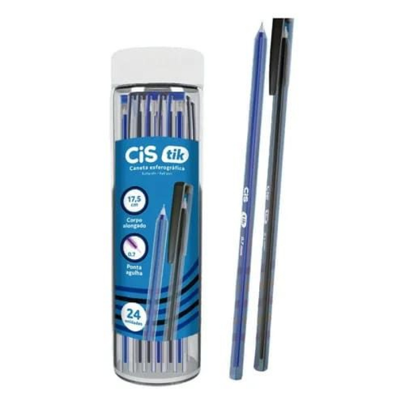 CANETA ESFEROGRAFICA 0.7 TIK AZUL/PRETO CIS - REF. 5.8199 - PACOTE COM 24 UNIDADES