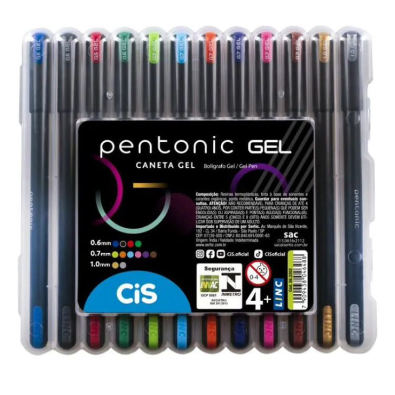 CANETA GEL 0.6/0.7/1.0 PENTONIC COM 12 CORES CIS - REF. 56.2202 - 1 UNIDADE