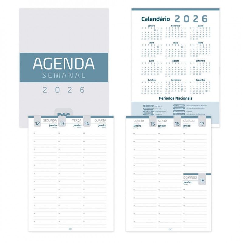 AGENDA COSTURADA BASICA MARROM DAC 2026 - REF. 4682 - PACOTE COM 4 UNIDADES