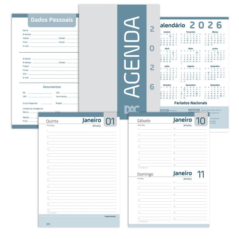 AGENDA COSTURADA CORINTHIANS DAC 2026 - REF. 5271 - PACOTE COM 4 UNIDADES