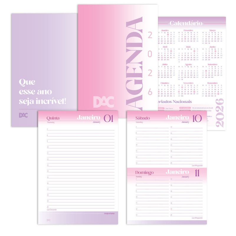 AGENDA COSTURADA STITCH DAC 2026 - REF. 5375 - PACOTE COM 4 UNIDADES