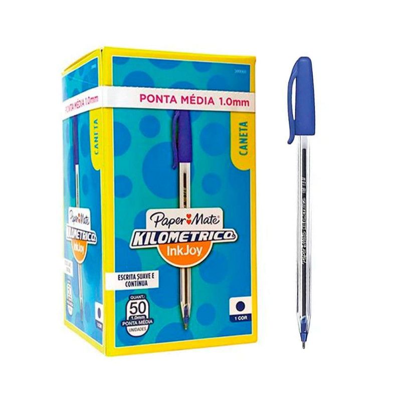 CANETA ESFEROGRAFICA 1.0 KILOMETRICO 100 AZUL PAPER MATE - REF. 1931763 - CAIXA COM 50 UNIDADES