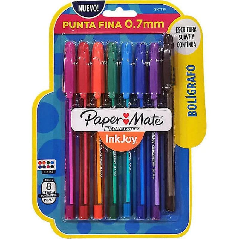 CANETA ESFEROGRAFICA 0.7 KILOMETRICO 100 COLORZ COM 8 CORES PAPER MATE - REF. 2107730 - 1 UNIDADE