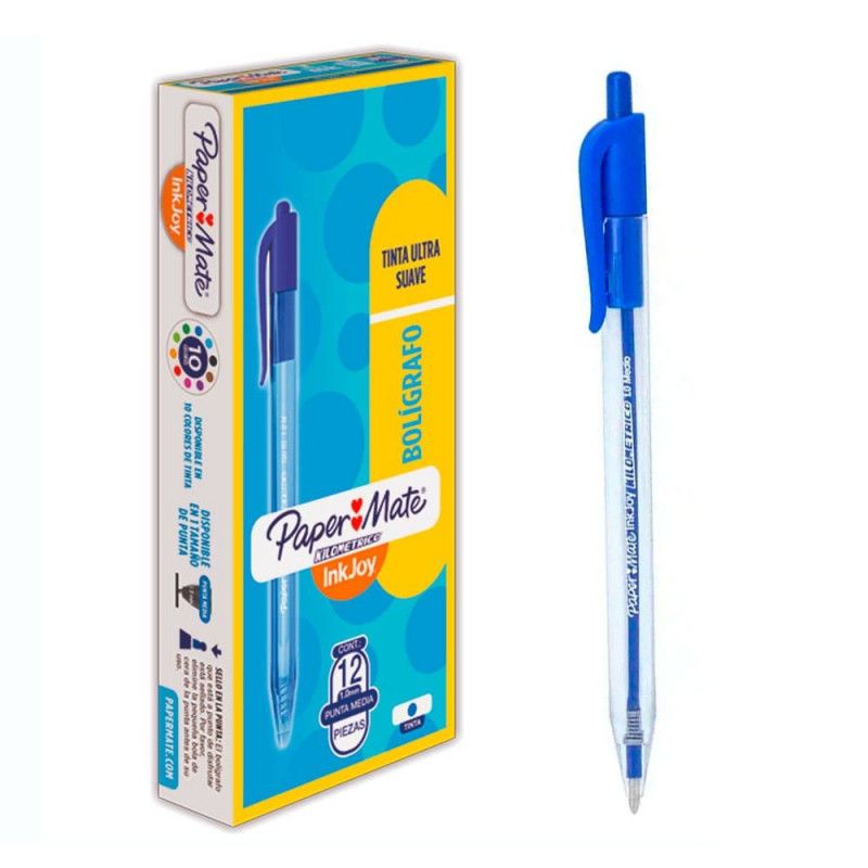 CANETA ESFEROGRAFICA 1.0 RETRATIL KILOMETRICO 100 RT AZUL PAPER MATE - REF. LA3567 - CAIXA COM 12 UNIDADES