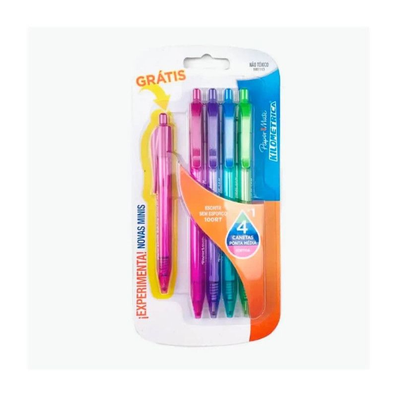 CANETA ESFEROGRAFICA RETRATIL KILOMETRICO COM 4 + 1 100 RT PAPER MATE - REF. 1951113 - 1 UNIDADE