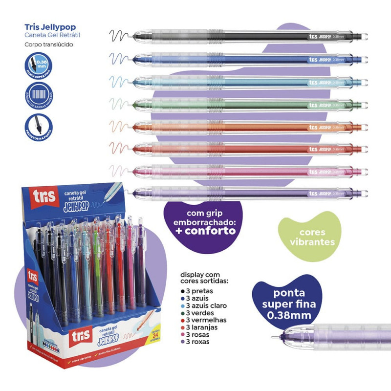CANETA GEL TRIS JELLY POP 0.38 DP 24UN - 909190 CX COM 24 UN
