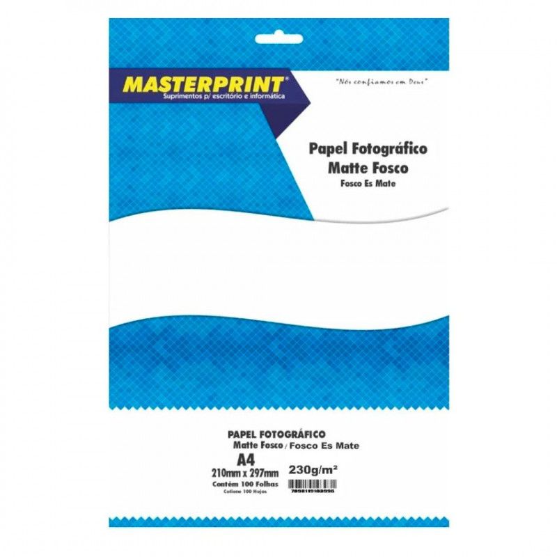 PAPEL FOTOGRAFICO A4 230G MATTE FOSCO MASTERPRINT - REF. 302010072 - PACOTE COM 100 FOLHAS