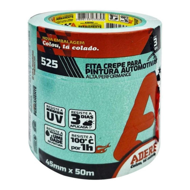 FITA CREPE 45MMX50M AUTOMOTIVA VERDE ADERE - REF. 01405100148 - PACOTE COM 3 UNIDADES