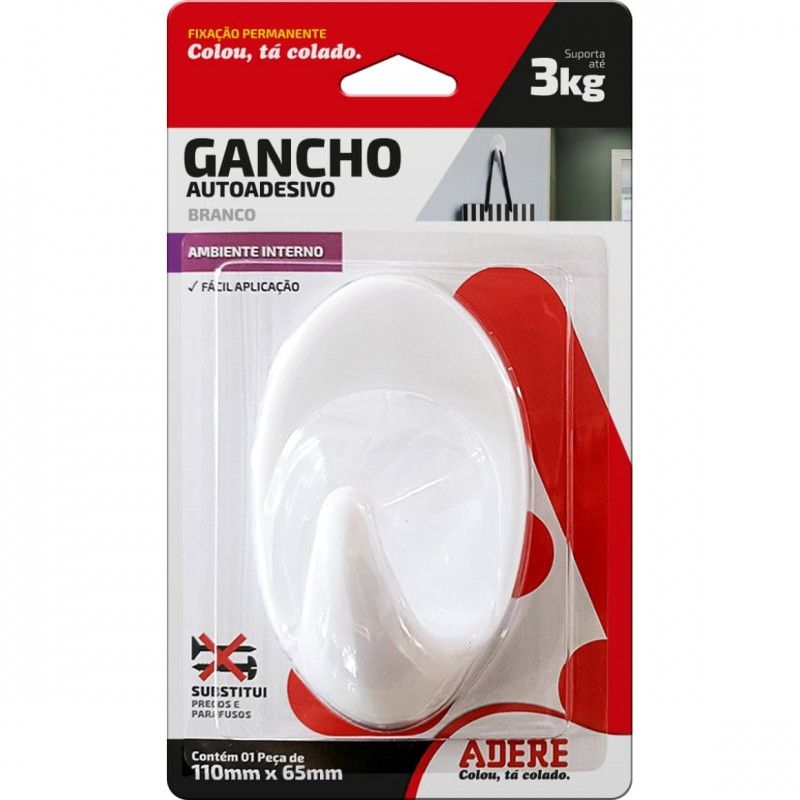 GANCHO AUTOADESIVO TRANSPARENTE GRANDE ADERE - REF. 61801180219 - 1 UNIDADE