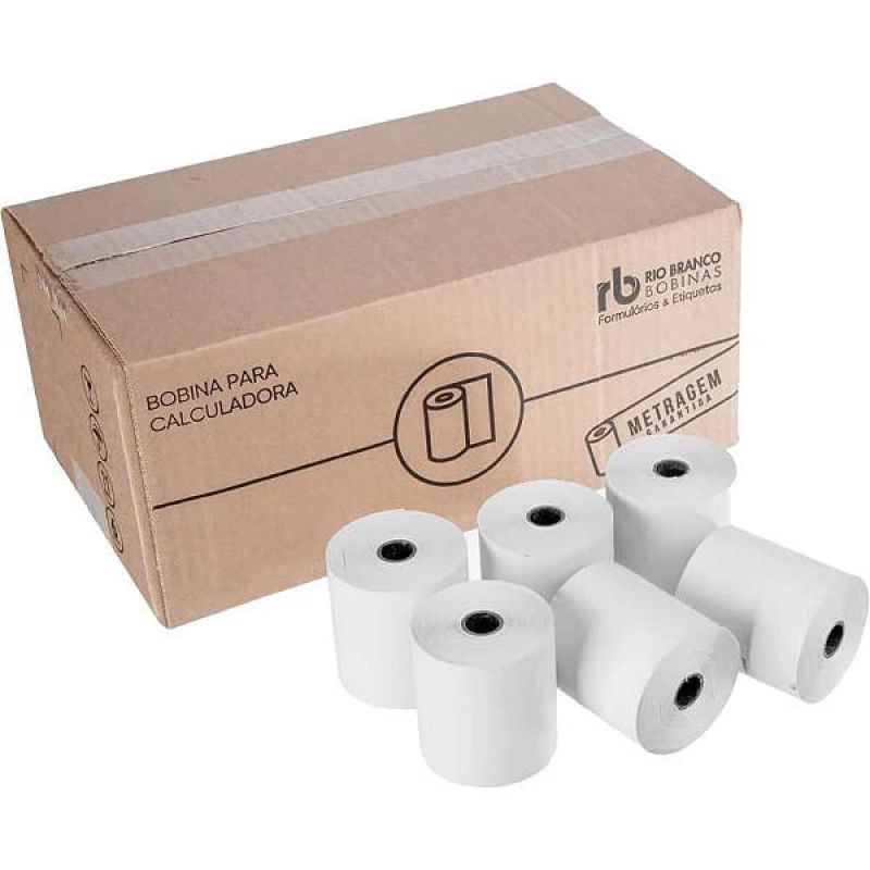 BOBINA 1 VIA 57MMX30M BRANCA COM TUBETE RIO BRANCO - REF. 45 1265 - CAIXA COM 30 UNIDADES