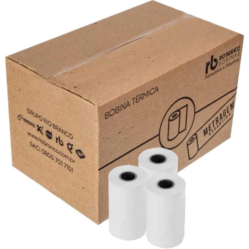 BOBINA 57MMX22M TERMICA BRANCA OJI COM TUBETE RIO BRANCO - REF. 45000110 - CAIXA COM 30 UNIDADES