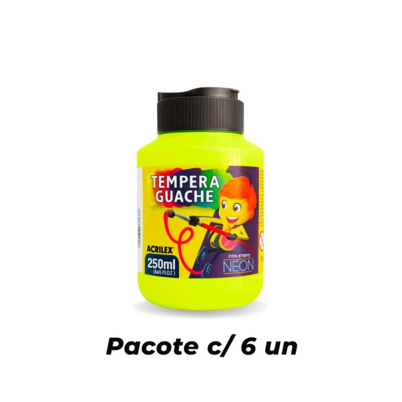 TINTA GUACHE 250ML AMARELO LIMAO NEON 102 ACRILEX - REF. 102 - PACOTE COM 6 UNIDADES