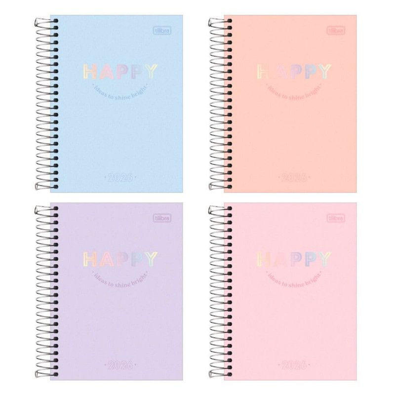 AGENDA ESPPIRAL HAPPY M4 TILIBRA 2026 - REF. 393797 - PACOTE COM 5 UNIDADES 