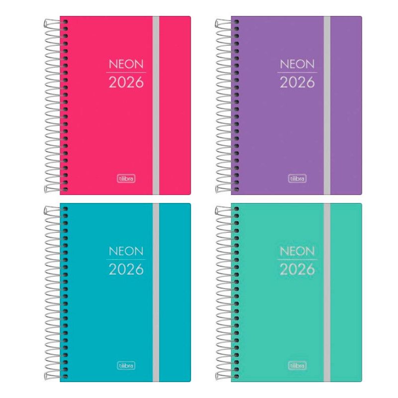 AGENDA ESPIRAL NEON M4 TILIBRA 2026 - REF. 393932 - PACOTE COM 5 UNIDADES 