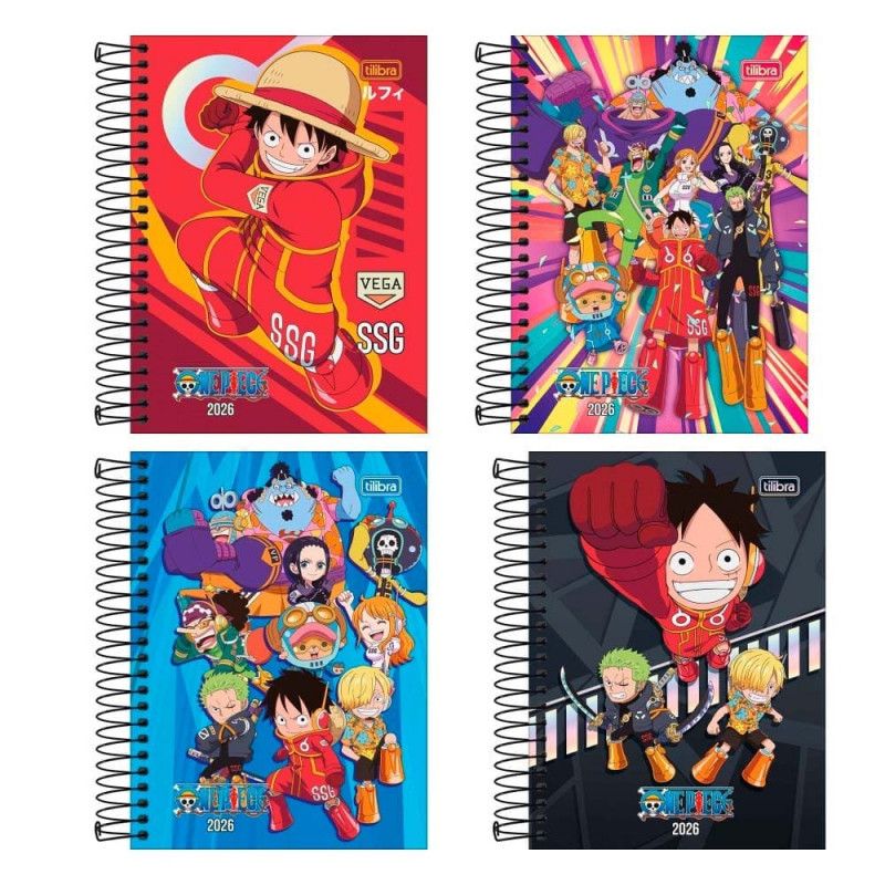 AGENDA ESPIRAL ONE PIECE M4 TILIBRA 2026 - REF. 393878 - PACOTE COM 4 UNIDADES 