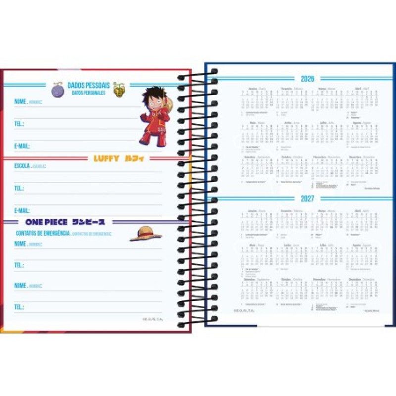 AGENDA ESPIRAL ONE PIECE M4 TILIBRA 2026 - REF. 393878 - PACOTE COM 4 UNIDADES 