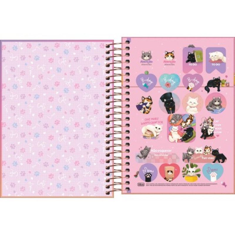 AGENDA ESPIRAL PURRFECT CATS M3 TILIBRA 2026 - REF. 393835 - PACOTE COM 4 UNIDADES 