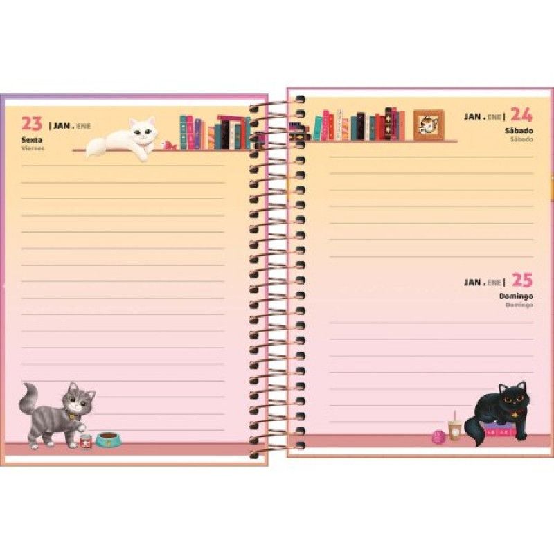 AGENDA ESPIRAL PURRFECT CATS M3 TILIBRA 2026 - REF. 393835 - PACOTE COM 4 UNIDADES 