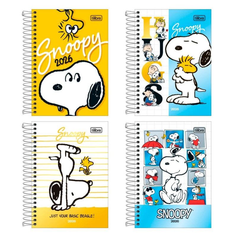 AGENDA ESPIRAL SNOOPY M5 TILIBRA 2026 - REF. 393851 - PACOTE COM 5 UNIDADES 