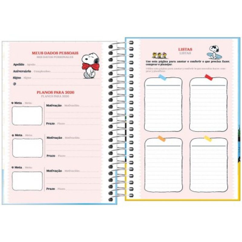AGENDA ESPIRAL SNOOPY M5 TILIBRA 2026 - REF. 393851 - PACOTE COM 5 UNIDADES 