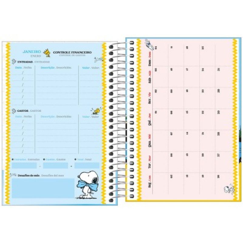 AGENDA ESPIRAL SNOOPY M5 TILIBRA 2026 - REF. 393851 - PACOTE COM 5 UNIDADES 