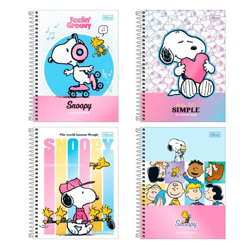 AGENDA ESPIRAL SNOOPY PLANNER M7 TILIBRA 2026 - REF. 301353 - PACOTE COM 4 UNIDADES 