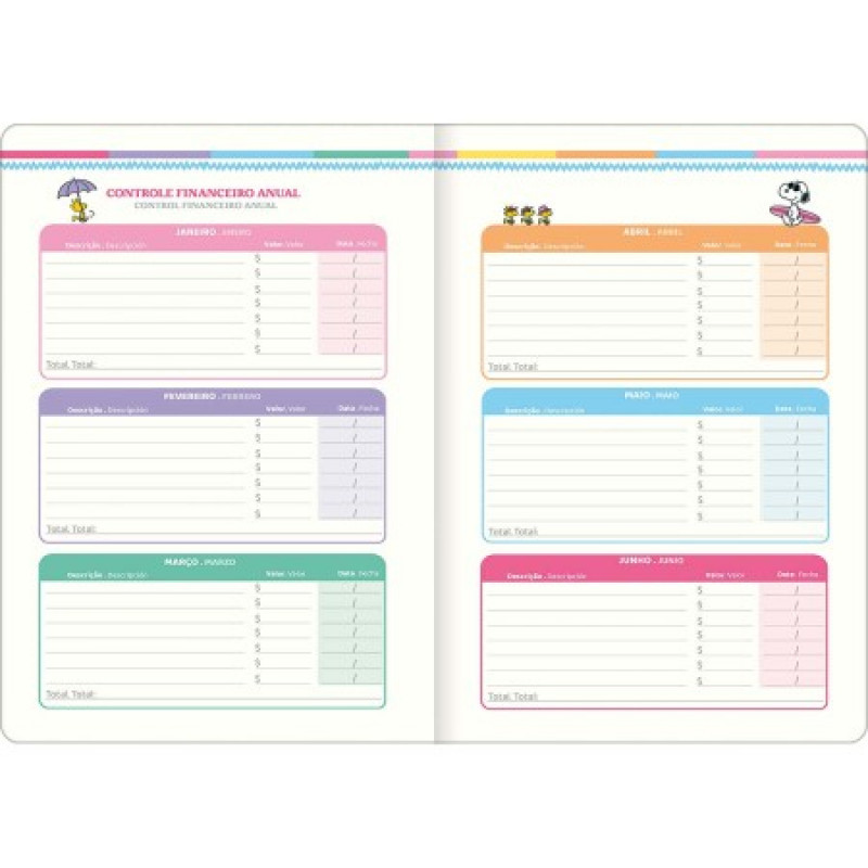 AGENDA BROCHURA SNOOPY PLANNER M7 TILIBRA 2026 - REF. 393894 - PACOTE COM 5 UNIDADES 