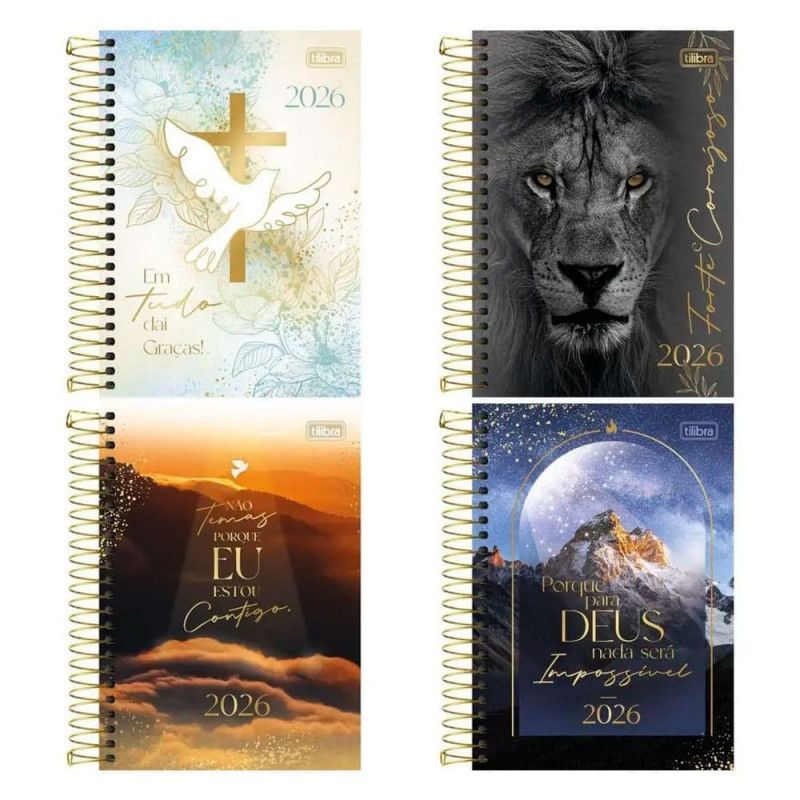 AGENDA ESPIRAL LOUVOR M6 TILIBRA 2026 - REF. 395374 - PACOTE COM 4 UNIDADES 