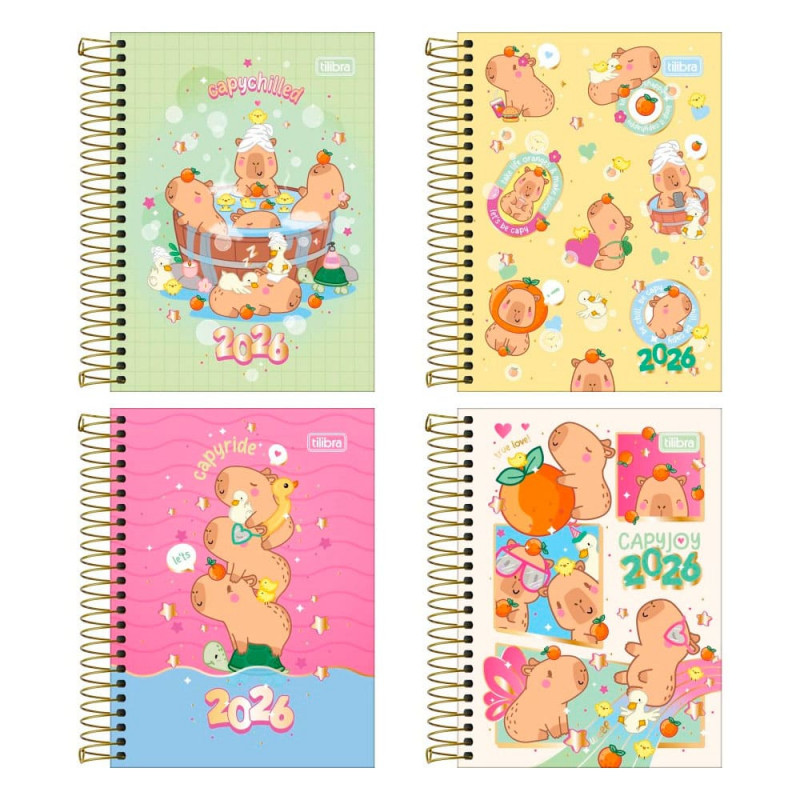 AGENDA ESPIRAL CAPYCLUB M3 TILIBRA 2026 - REF. 393843 - PACOTE COM 4 UNIDADES 