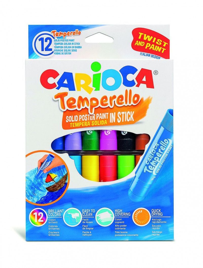 TINTA GUACHE EM BASTAO 10G 12 CORES – TEMPERELLO CARIOCA 9736 COM 1 UNIDADE