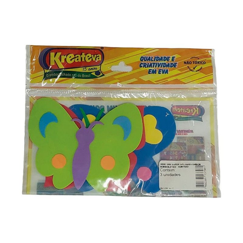 APLIQUE E.V.A GRANDE BORBOLETAS COM 3 UNIDADES KREATEVA - 1 UNIDADE