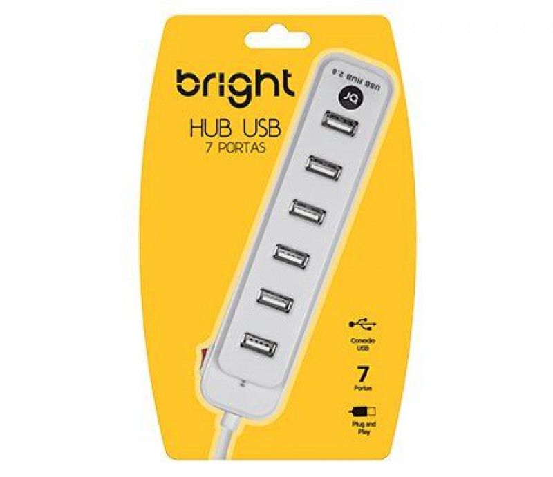 HUB 2.0 USB 7 PORTAS BRANCO BRIGHT - REF. 0191 - 1 UNIDADE