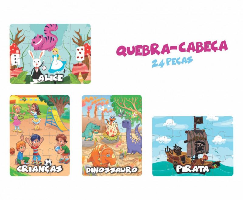 QUEBRA CABECA SORTIDO 24 PECAS MADEIRA AQUARELA - DINOSSAURO - 1 UNIDADE