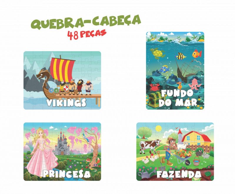 QUEBRA CABECA SORTIDO 48 PECAS MADEIRA AQUARELA - PRINCESA - 1 UNIDADE