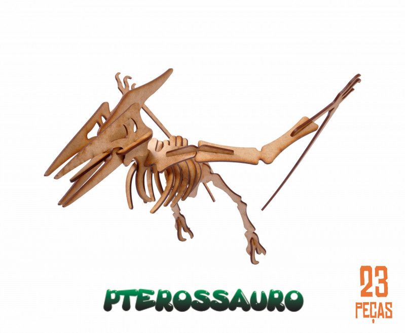 QUEBRA CABECA 3D DINOSSAUROS 23 PECAS MADEIRA - PTEROSSAURO - 1 UNIDADE