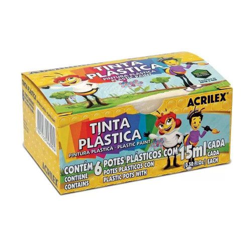 TINTA PLASTICA 15ML 6 CORES ACRILEX - PACOTE COM 12 UNIDADES