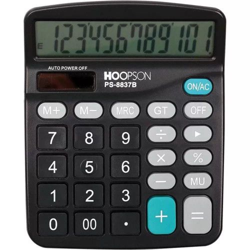 CALCULADORA 12 DIGITOS PILHA 14CM HOOPSON - REF. PS-8837B - 1 UNIDADE