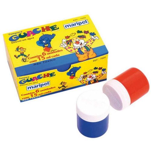 TINTA GUACHE 15ML 6 CORES MARIPEL - REF. 7000 - 1 UNIDADE